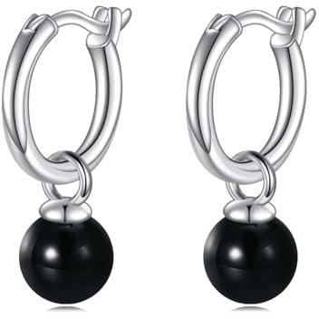 Schwarzer Onyx Ohrringe Silber 925 Onyx Creolen Hängend Ohrringe Schmuck Geschenke für Damen und Mädchen