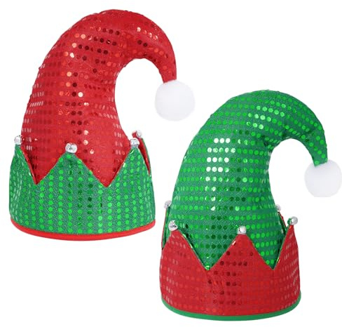 Yookat 2 Pack Christmas Elf Felt Hat Elf Hats for Christmas and New Year (green and red)