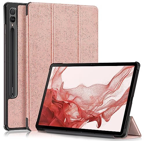 TOPCASE Funda para Samsung Galaxy Tab S9 Plus 12.4 Pulgada 2023 (X810/X816B/X818U)/Tab S9 FE Plus 12.4 (SM-X610/X616),Ultra Delgado Carcasa con Soporte Función y Auto-Sueño/Estela,Oro Rosa