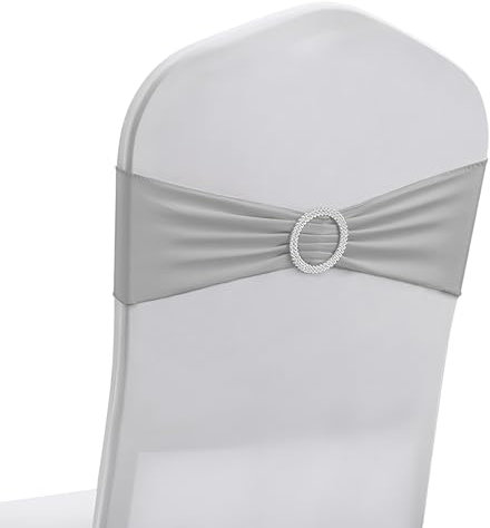 50 PCS Elastic Stretch Spandex Chair Covers Sashes Bands,Bows Sashes Chair Cover with Buckle for Wedding Party Ceremony Events for Folding Chairs Banquet Decorations Chair Decorations (Light Grey)