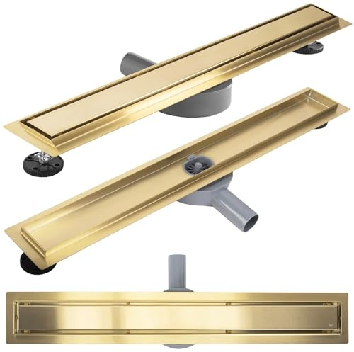 Rea Duschrinne Neox pro Brush Gold 80 Edelstahl Duschablauf Siphon Bodenablauf für Badezimmer Dusche Bodenablauf (Gold gebürstet)