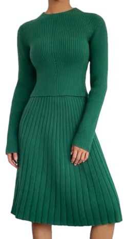 Zweiteiliges Strickset für Damen, plissierte Röcke, Oberteil, Pullover, langärmelig, Strickwaren, passender Rock Outfit, Elegant En8, 44