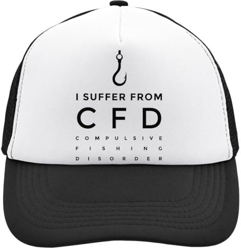 Functon+ I Suffer from CFD Compulsive Fishing Disorder Mesh Back Trucker Cap Adjustable Snapback Hat Brushed Cotton with Buckle Black, Schwarz , Einheitsgröße