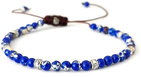 Uwiyo Beaded Bracelets Adjustable 4mm Yoga Beaded Bracelet Emperor Stone Bracelet Handmade Natural Stone Bracelets Gifts for Women Teen Girls (Blue)