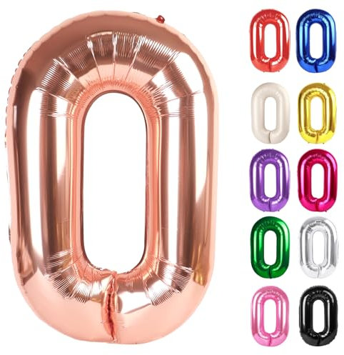 Rose Gold Number 0 Balloon 40 Inch, 0 Balloon Numberfor 10th 20th 30th 40th 50th 60th Birthday Decorations, Rose Gold Party Supplies for Men Women