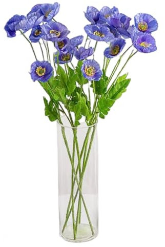 Corkwaw Künstliche Mohnblumen-Seide, 6 Stück, 6 Stück, 60 cm, fühlt sich echt an, Seidenblumen für Ostern, Gedenktag, Tischdekoration, Mittelpunkt (hellviolett)