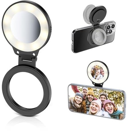 Magnetic Selfie Light, Rechargeable LED Selfie Ring Light for Magsafe with Brightness Adjustable, Portable LED Phone Fill Light for All Phones Selfies/Photography/Zoom/Video Conference/Vlogging BLACK