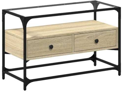 vidaXL TV-Schrank mit Glasplatte Sonoma-Eiche 80x35x51cm Holzwerkstoff