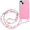 Rnrieyta Miagon Coque pour iPhone 13 avec Cordon,Silicone Liquide Bumper Lanière avec Bling Rose Perles Collier Longueur Chaîne Lanyard Case Housse Étui