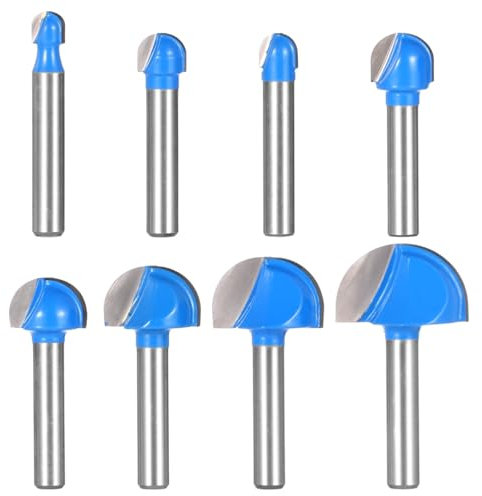 8 PCS 1/4 Inch Shank Round Nose Router Bit Set, Cove Core Box Router Solid Carbide Double Flute Round Nose Router Bits Including 1/4 5/16 3/8 1/2 5/8 3/4 7/8 1 Cutting Diameter