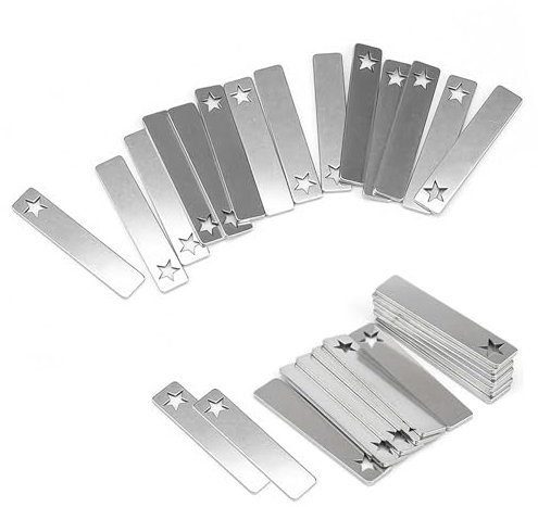 0XBIT Placa Perro Personalizada, 30 Piezas Acero Inoxidable Colgante Personalizado, Rectangular Plateado Placa Grabada con Orificio Estrella Cinco Puntas, para Llaveros, Colgantes, Etiquetas