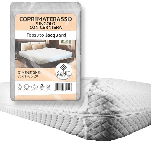 SoNiT home decor - Coprimaterasso Singolo con Cerniera - Coprimaterasso Singolo 80x190 - Fodera Materasso Singolo con Cerniera - 80x190cm