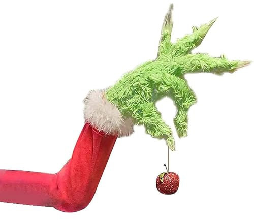 Furry Green Arm Head for Christmas Tree Decoration, Elf Body Decoration Stole, Plush Doll Grinch Arm Ornament Holder for Party (Hand)