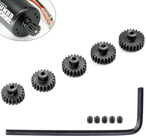 5 Stück 32P Motorritzel 22T-24T, 3,175 mm, gehärteter Stahl für 1/10 RC | 20T, 21T, 22T, 23T, 24T für flexible Übersetzung, 1/8-Zoll-Bohrung und passend zu metrischer Teilung M0,8