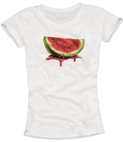 Makaya T-Shirt Femme avec Pastèque Manches Courtes Haut Été Vêtements Fruits Imprimé