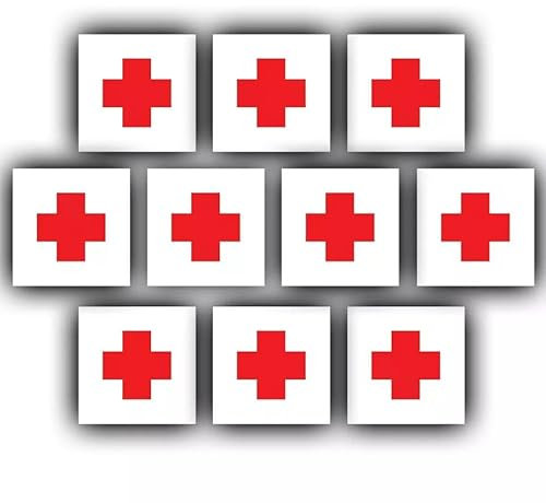 Vinyl-Aufkleber, Motiv: rote Kreuz-Flagge, rund, Modell-Aufkleber, 20 mm x 20 mm, 10 Stück