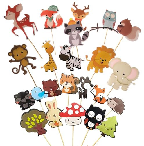 Waldtiere Kuchen Dekoration Tortendeko Tiere, 23 Stück Cupcake Wrappers Tiere mit Cake Topper Waldtiere, Dschungel Geburtstag Dekoration, Wild One Geburtstag Deko, Tortendeko Geburtstag Junge