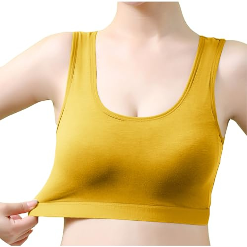 KODMNSW Sport BH Damen Baumwolle Ohne Bügel Sport Bra Gepolstert Sport Tank Top Kontrastierende Comfit Breathable Bustier für Yoga Fitness Lauf Joggen Büstenhalter Gelb XL