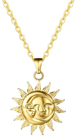 JewelryWe Sonne und Mond Halskette Damen: Gold Edelstahl Sonnenlicht Sonnenschein Anhänger Kette Freundschaft Schwester Halskette BFF Schmuck Geschenk für Frauen Teen Mädchen
