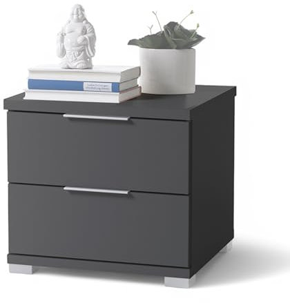 Stella Trading SMILLA Nachttisch in Graphit - Moderner Nachtschrank mit Schubladen und viel Stauraum - 46 x 43 x 42 cm (B/H/T)