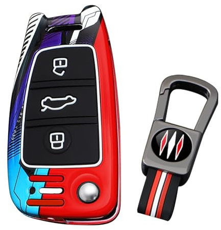 KUNIO Schlüsselhülle für Audi A1 A3 8V A4 A6 Q2 Q3 TT TTS RS RS3 S3 Sline Gehäuse Zinklegierung Autoschlüssel Schutz Schlüsselanhänger Klappschlüssel 3 Tasten B Rot