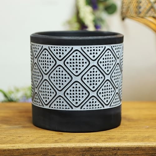 Cement Black N White Pot Doted Patterned Diamond Planter 13cm, 5inch Indoor Home Decorative Gift