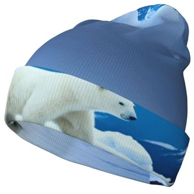 POEZJZW Snowy Mountain Eisbär-Wintermütze für Herren und Damen, Beanie, weich, warm, Strickmütze, Skistrumpf mit Bündchen, Schwarz, Einheitsgröße, Schwarz, EinheitsgröÃŸe