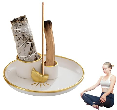 Porta-Inciensos 4 En 1, Soporte De Incienso De Cerámica, Bandeja para Meditación, Soporte De Salvia para Quemar para difuminar, Bandeja cerámica Recoger Cenizas para Sala de meditación