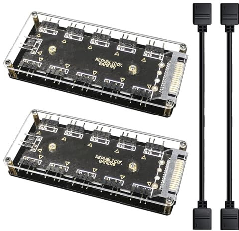 2 Stück 5V 3PIN ARGB Splitter Hub,mit Gehäuse und 50 mm Power 3-poligem ARGB-Adapter,für PC ARGB Lüfter Kühler