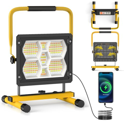 LED Baustrahler,100WLED Strahler Akku Arbeitsleuchte,3 Lichtmodi, LED Arbeitsleuchte, IP65 Wasserdicht Tragbar Arbeitsscheinwerfer,für Werkstatt Baustelle Garage Camping Außen Beleuchtung