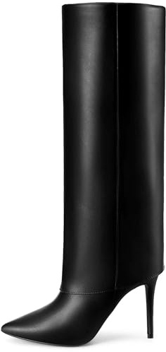 Allegra K Stivali alti al ginocchio da donna con punta affilata, tacco a spillo e cerniera Nero 39