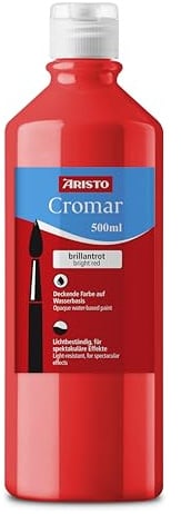 Aristo Acrylfarbe Cromar (Flüssigmalfarbe auf Wasserbasis, Inhalt: 500 ml) brillantrot