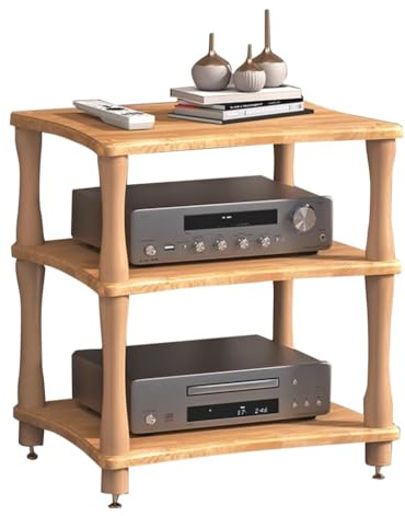 Easnuroz HiFi-Unterstützung 2/3/4 Ebenen Mobile Audio Hi-Fi Plattenspielerständer Schrank für AV-Halterungen Tower Einstellbare Audio-Rack für Plattenspieler/Drucker/TV (Wooden-B, 60 x 48 x 64 cm