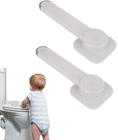 PORUPAEL 2-Pack Toilet Locks Baby Proof Set - White Toilet Seat Lock and Lid Lock for Toddlers, Baby Safety Toilet Lock with Strong Adhesive, Easy Installation for Most Standard Toilets
