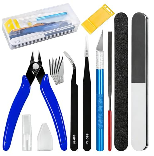 Model Tools Kit Hobby, 14 PCS Model Making Tools Kit Gundam Building, Beginner Hobby Model Car Models Miniature Assembly Repair and Crafting with Storage Box