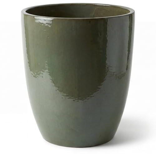 MAZARIN Keramik Blumentopf Khaki, Größe: XL, 48x60 cm, frostbeständig, handgefertigt, mediterraner Übertopf für Garten Balkon Outdoor, wetterfest, langlebig, stilvoll, Dekoration, groß, Innenber