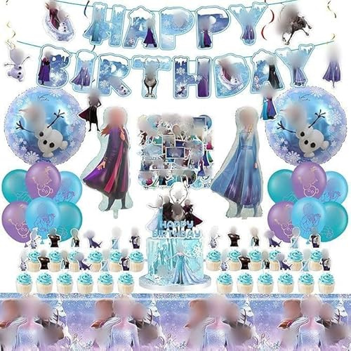 103 Stück Geburtstags Deko Set, Partyzubehör,Partyaccessoires,Cartoon Geburtstagsdeko, Happy Birthday Banner,Birthday Luftballons, Aufkleber,Tortendeko, Geburtstag Dekoration für Mädchen