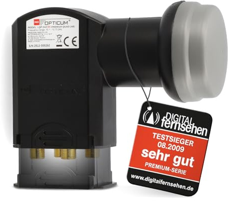 RED OPTICUM 04H Quad LNB – Digital 4-Fach Sat LNB mit LTE Filter, 0.1dB Rauschmaß, Wetterschutz, Full HD - 4K UHD - 4 Teilnehmer für Satellitenschüssel Satelliten TV (schwarz)