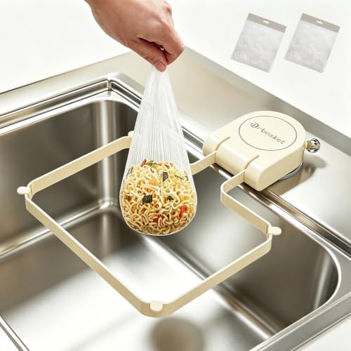 PHELLOYA Filtre evier cuisine avec ventouse, 100 sacs filtrants de rechange | Filtre déchets alimentaires, Anti-bouchon, Élimination hygiénique, Filtre d'évier cuisine & Support pour torchon 2-en-1