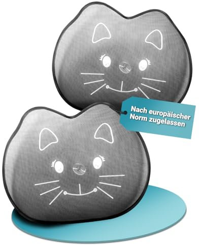 HiTS4KiDS 2 x Sonnenschutz für Seitenscheiben (Katze) – Befestigung mit Saugnäpfen – Effektiver Sonnenschutz Auto Kinder – UV Schutz Auto – Universell passender Sonnenschutz Auto