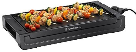 Russell Hobbs Plancha de Asar Fiesta - Plancha para Cocinar Eléctrica, Bandeja para Goteo, Parrilla Apta para Lavavajillas, Temperatura Regulable de 140°C a 230°C, 2400 W, Negro - 22550-56