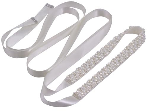 TOPQUEEN elegante cintura per vestiti con cristalli e strass, in raso, per abito da sposa o damigella d'onore, Bianco naturale, Taglia unica