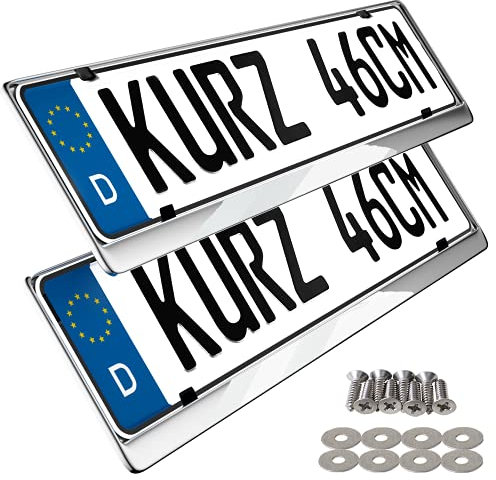 L&P A199-2-46cm x Kennzeichenhalter 46x11cm in Edelstahl poliert Kurze Kennzeichen- 100% EDELSTAHL -auch passend für gebogenen Stoßstangen- Kennzeichenmaß 460 x 110mm (Deutschland 46x11cm)