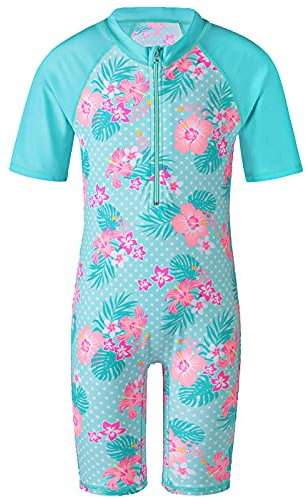 TFJH E Girls Swimsuit Rashguard Suit UPF 50+ UV One Piece,Cyan Short 8A