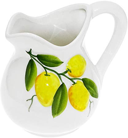 Lashuma Handgemachter Keramik Krug, Milchkanne aus Italienischer Keramik mit Zitronen Reliefdekor, Kännchen Füllmenge 500 ml