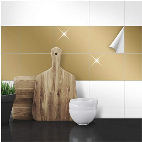 Wandkings Fliesenaufkleber - Wähle eine Farbe & Größe - Gold Glänzend - 15 x 20 cm - 20 Stück für Fliesen in Küche, Bad & mehr