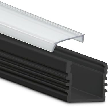 INNOVATE 2m LED Schiene - Aluminium Profil - Aluprofil für LED Stripes/Streifen - LED Kanal - ALU Leiste - (Alu Profil schwarz inkl. klarer Abdeckung für LED Stripe/Strip)