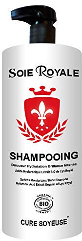 Shampoing Soie Royale BIO 1000 ml Hydratation Lissage Brillance Intense Protéines de soie Fleur de Lys Royal Régénérant Cheveux Visage Corps Vitamines EF Sans alcool certifié BIO