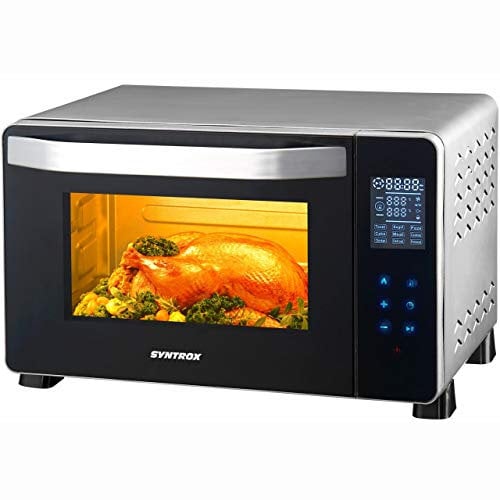 Syntrox Germany 45 Liter Digitaler Edelstahl Mini Stand Backofen mit Umluft und Drehspieß Miniofen Minibackofen Pizzaofen BO-2000W-RO-45L Touch Monterrey