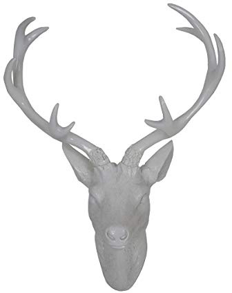 Wanddeko shiny weiß Hirsch Polyresin Größe wählbar Geweih Hirschgeweih Tierkopf, Größe:S